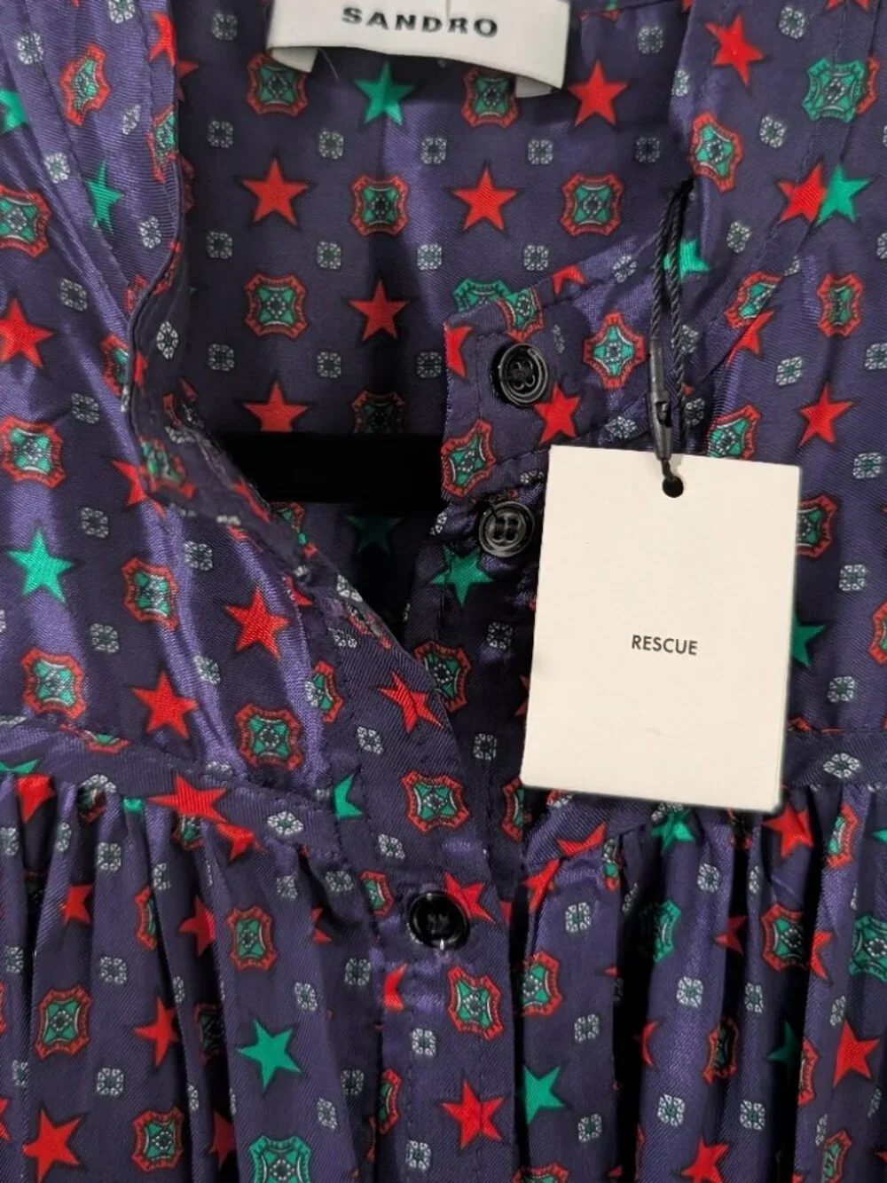 Sandro Paris | Scarf Print Midi Dress In Navy - Picture 7 of 16